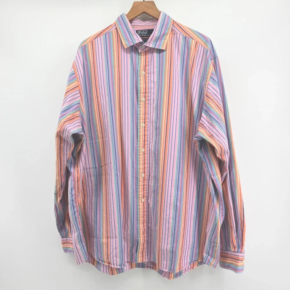 Vintage Polo Ralph Lauren Westerton Shirt Mens XXL Multi‎ Color Striped Cutaway